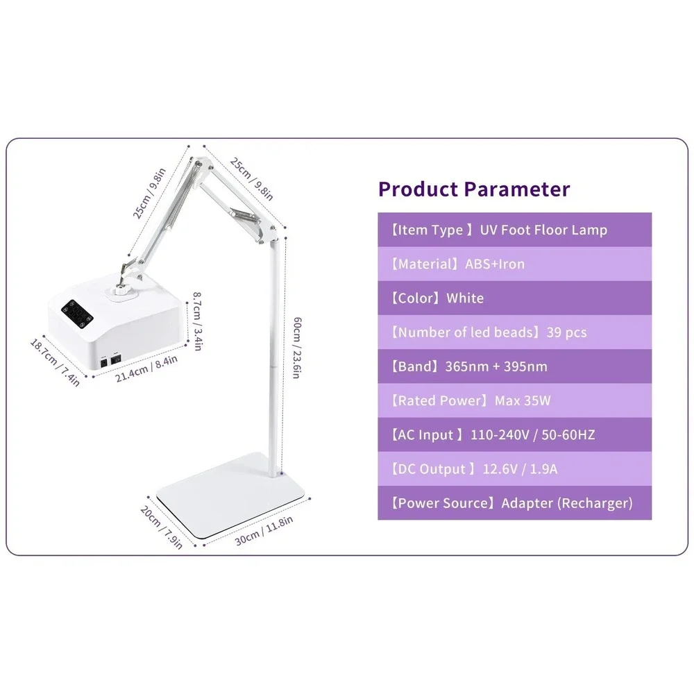 Adjustable Nail Technician Lamp Led Light Stand Gel Polish Vertical Rechargeable